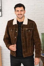 Brown buffalo leather jacket with sherpa lining-warm and rugged. - Image n°1
