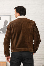 Brown buffalo leather jacket with sherpa lining-warm and rugged. - Image n°10