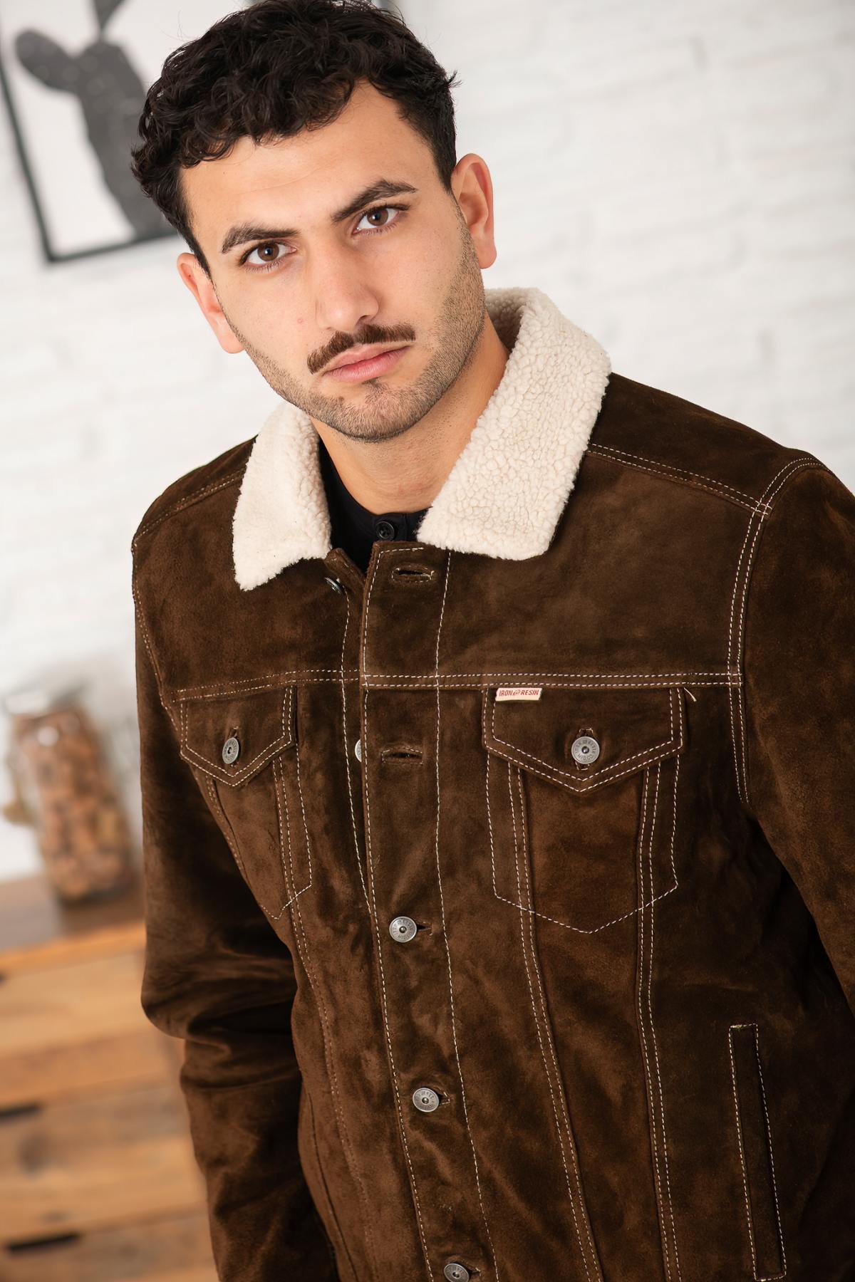 Brown buffalo leather jacket with sherpa lining-warm and rugged. - Image n°5