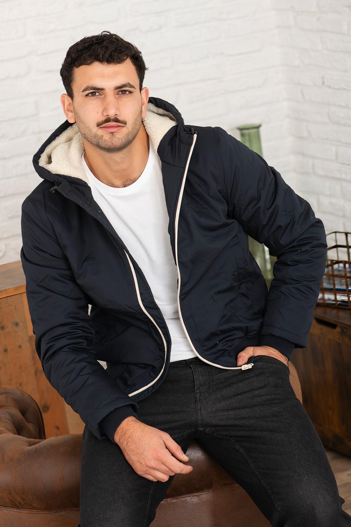 Navy blue multi-pocket parka - Image n°2