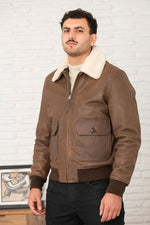 Distressed brown leather bomber jacket - Image n°6