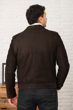 Brown suede buffalo leather jacket with shirt collar - Image n°3