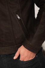 Brown suede buffalo leather jacket with shirt collar - Image n°5