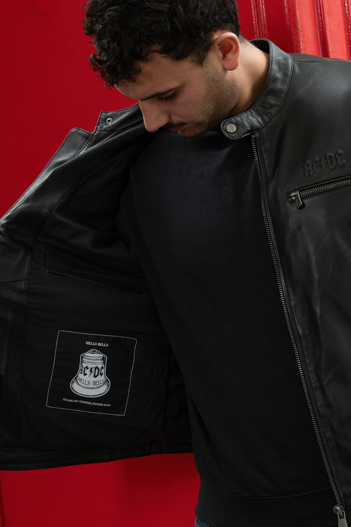 AC/DC Licensed Biker Collar Leather Jacket - Image n°5