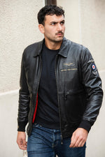 Black sheepskin aviator jacket inspired by RAF pilots. - Image n°1