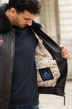 Brown leather bomber jacket with vintage Patrouille de France patches - Image n°5