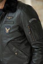 RAF-inspired black sheepskin aviator jacket with vegan fur lining. - Image n°5
