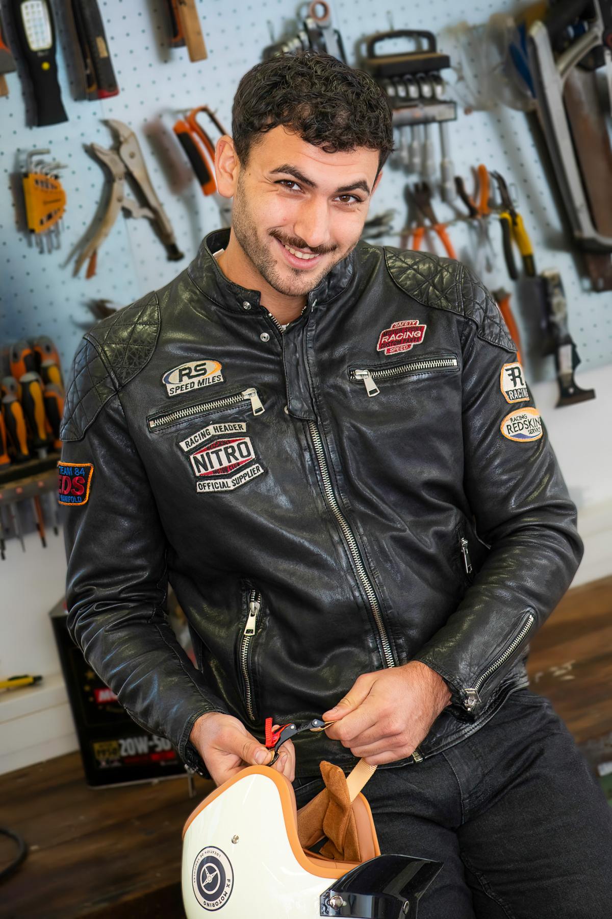 Breathable sheepskin leather jacket with biker detailing by Redskins. - Image n°11