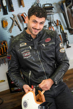 Breathable sheepskin leather jacket with biker detailing by Redskins. - Image n°11