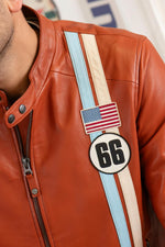 Motorsport-inspired sheep leather jacket in rusty orange, relaxed fit. - Image n°2