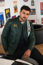 Green leather jacket with racing stripes - Image n°6