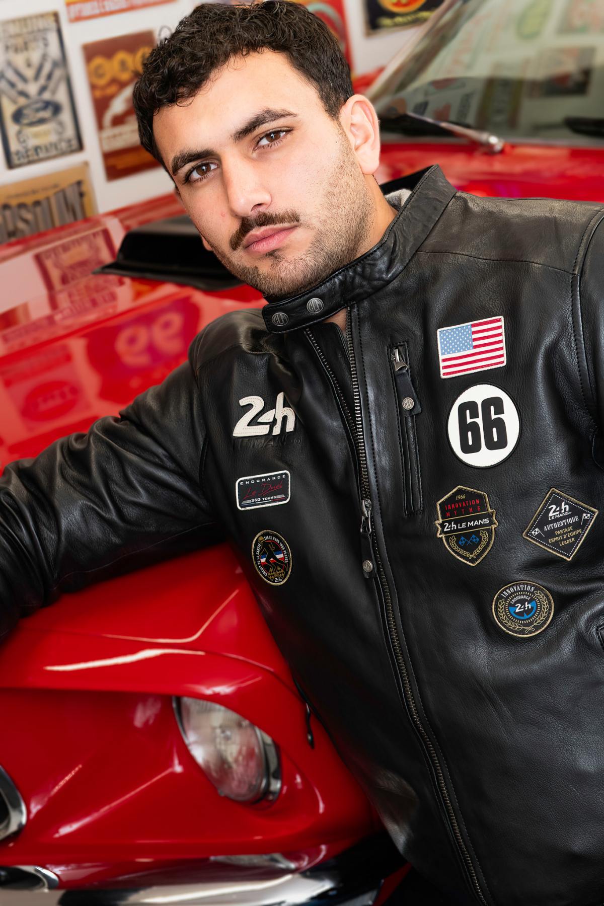 Black leather jacket with 24h du Mans patches - Image n°2