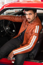 Rust orange leather jacket 24h le mans - Image n°4