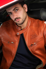 Rust orange leather jacket 24h le mans - Image n°5