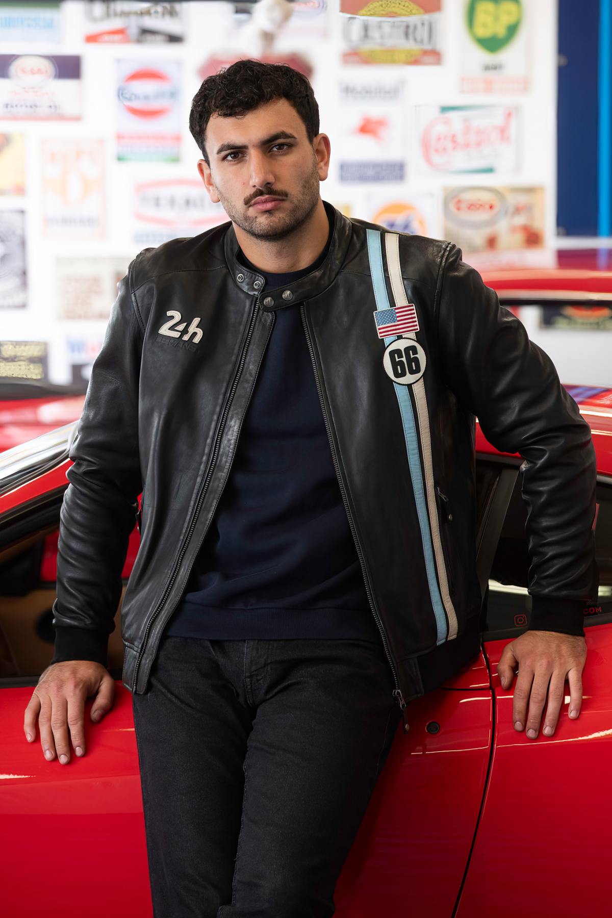 Richard Black: black lambskin jacket, regular fit, biker collar. Soft. - Image n°2