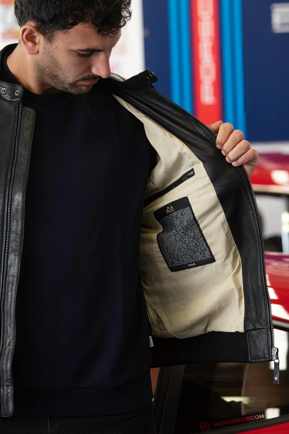 Richard Black: black lambskin jacket, regular fit, biker collar. Soft. - Image n°7
