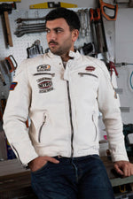 Off-white lambskin biker jacket with quilted detailing and patches. - Image n°5