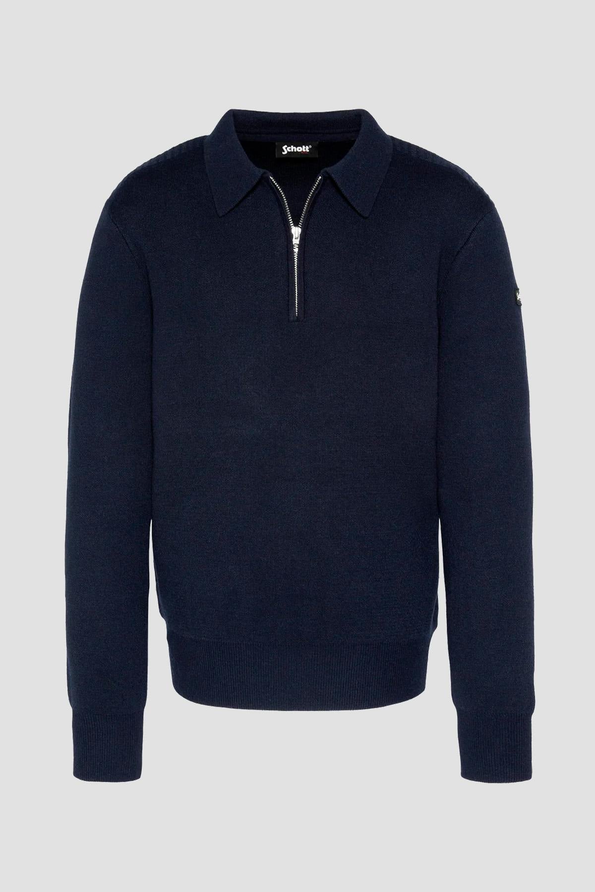 navy blue Milano knit polo neck sweater - Image n°1