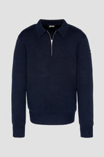 navy blue Milano knit polo neck sweater - Image n°1