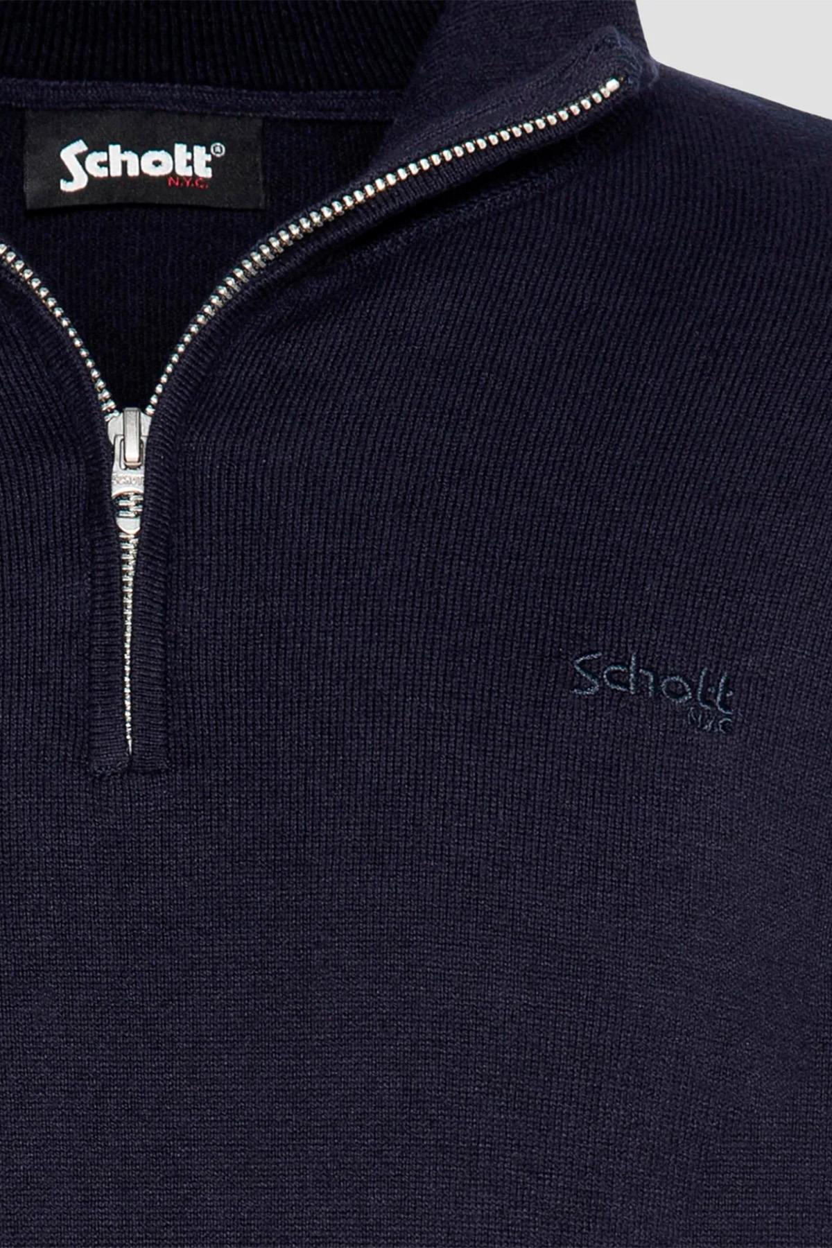 Navy blue trucker sweater in fine knit - Image n°3