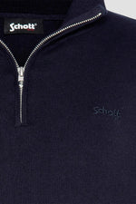 Navy blue trucker sweater in fine knit - Image n°3