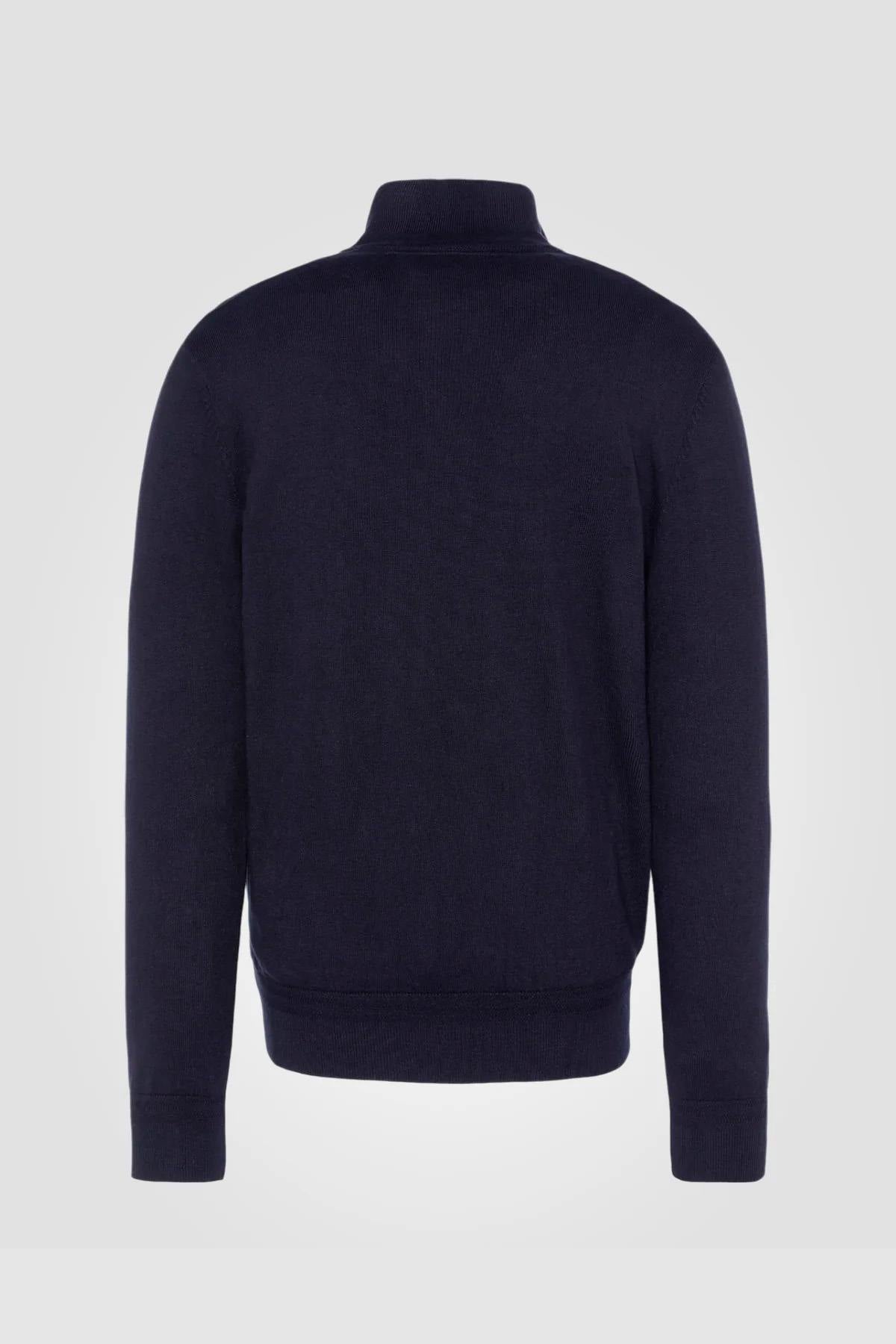 Navy blue trucker sweater in fine knit - Image n°2