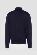 Navy blue trucker sweater in fine knit - Image n°2