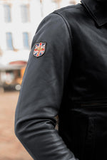 Navy blue aviator style leather jacket with shirt collar - Image n°12