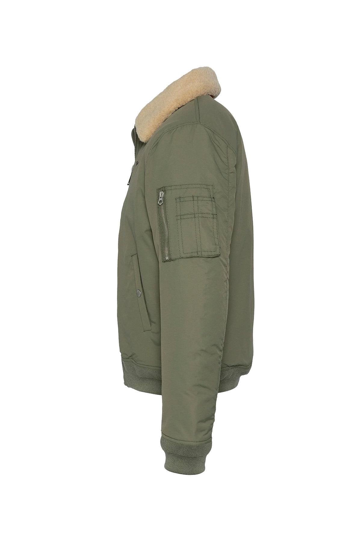 Army jacket in sage khaki and beige nylon - Image n°4
