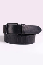 Embossed black cowhide leather belt - Image n°1