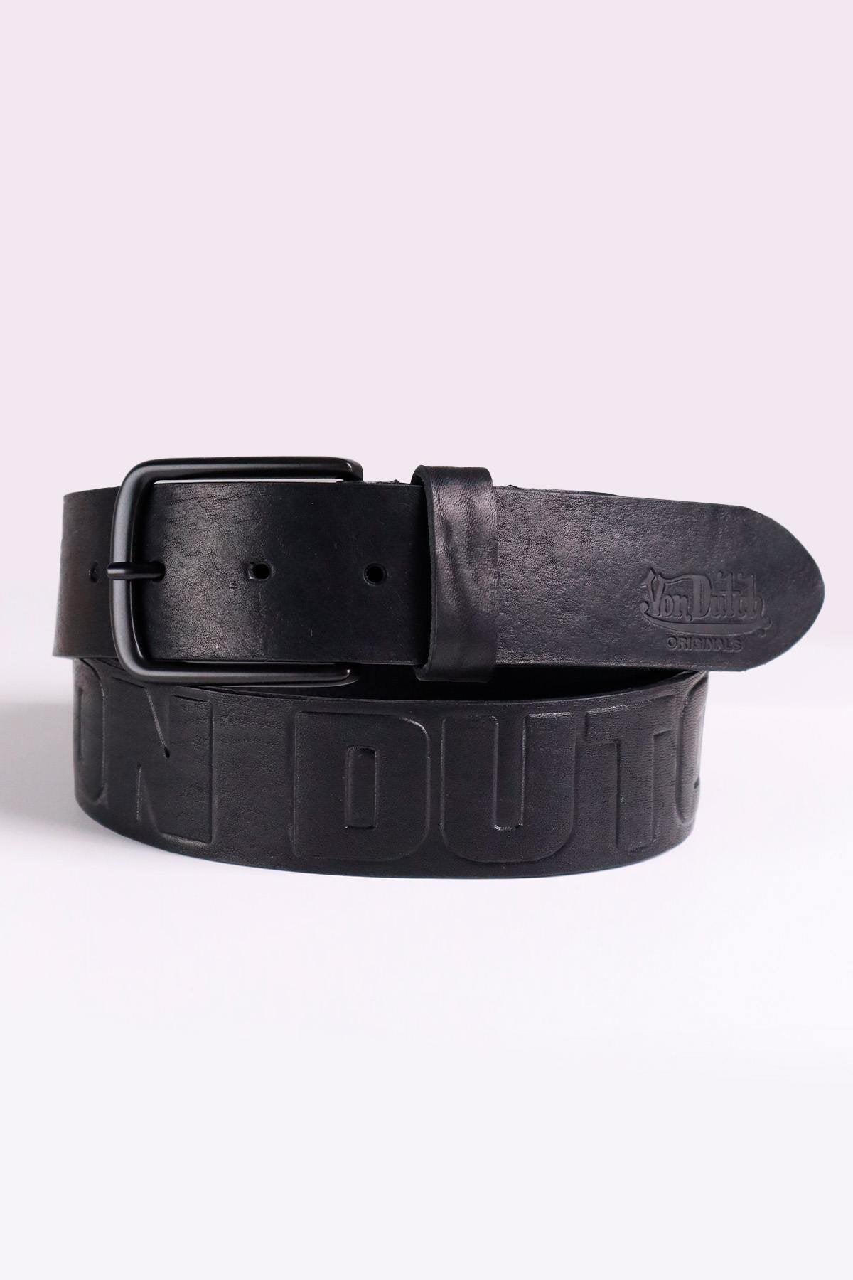 Embossed black cowhide leather belt - Image n°1