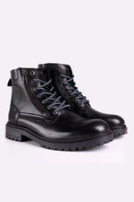Black leather lace-up boots with side zips - Image n°1