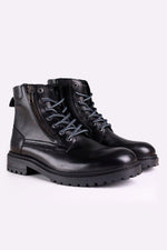 Black leather lace-up boots with side zips - Image n°1