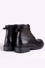 Black leather lace-up boots with side zips - Image n°2