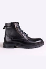 Black leather lace-up boots with side zips - Image n°3
