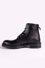 Black leather lace-up boots with side zips - Image n°5