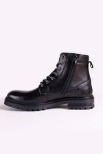 Black leather lace-up boots with side zips - Image n°5