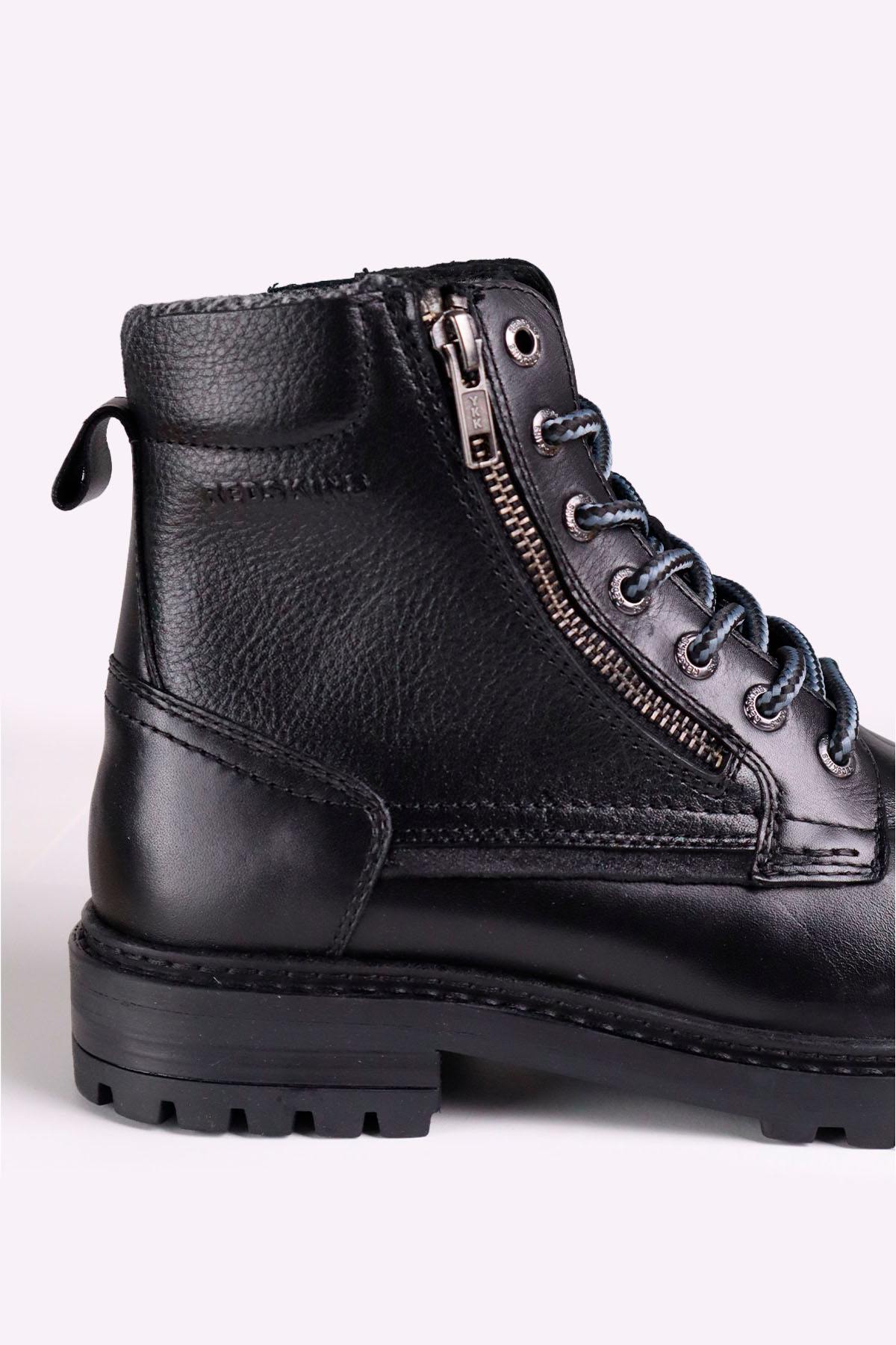 Black leather lace-up boots with side zips - Image n°4