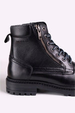 Black leather lace-up boots with side zips - Image n°4