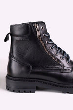 Black leather lace-up boots with side zips - Image n°4
