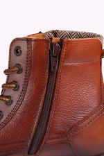 Cognac-colored leather lace-up boots with side zips - Image n°7