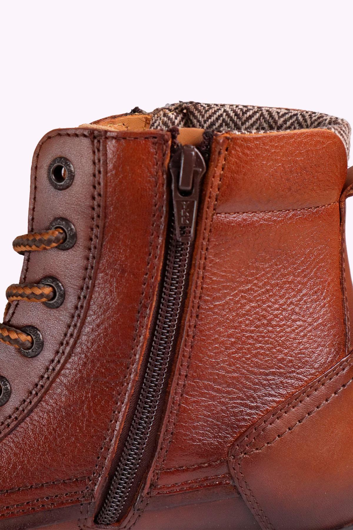 Cognac-colored leather lace-up boots with side zips - Image n°7