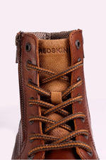 Cognac-colored leather lace-up boots with side zips - Image n°5