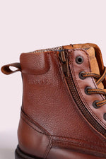 Cognac-colored leather lace-up boots with side zips - Image n°4