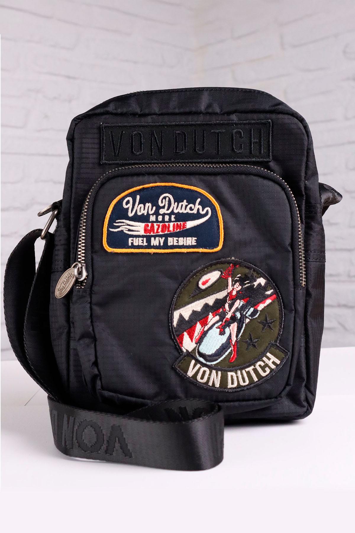 Black textile bag with Von Dutch patches - Image n°1