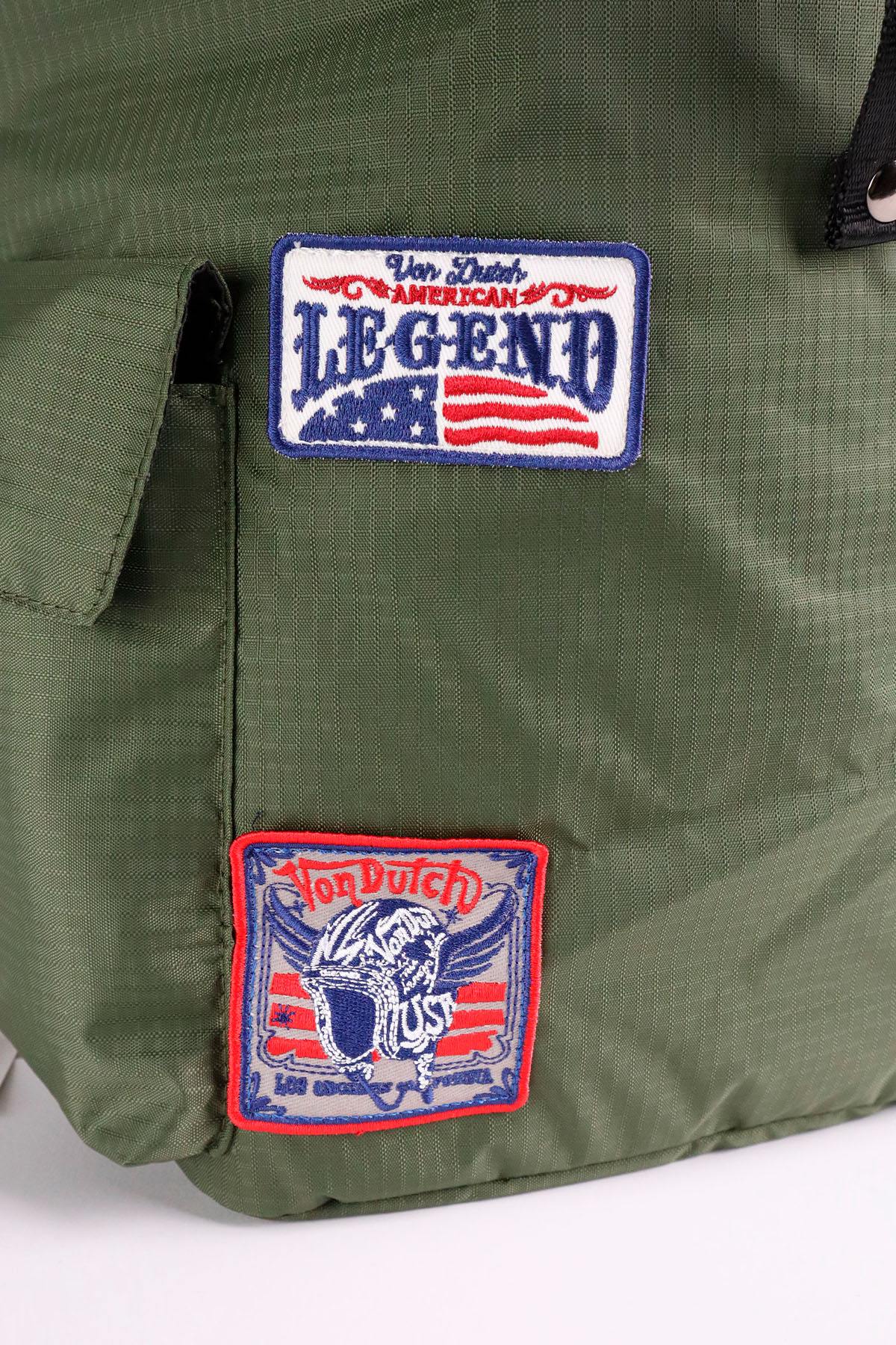 Khaki textile backpack with Von Dutch patches - Image n°3