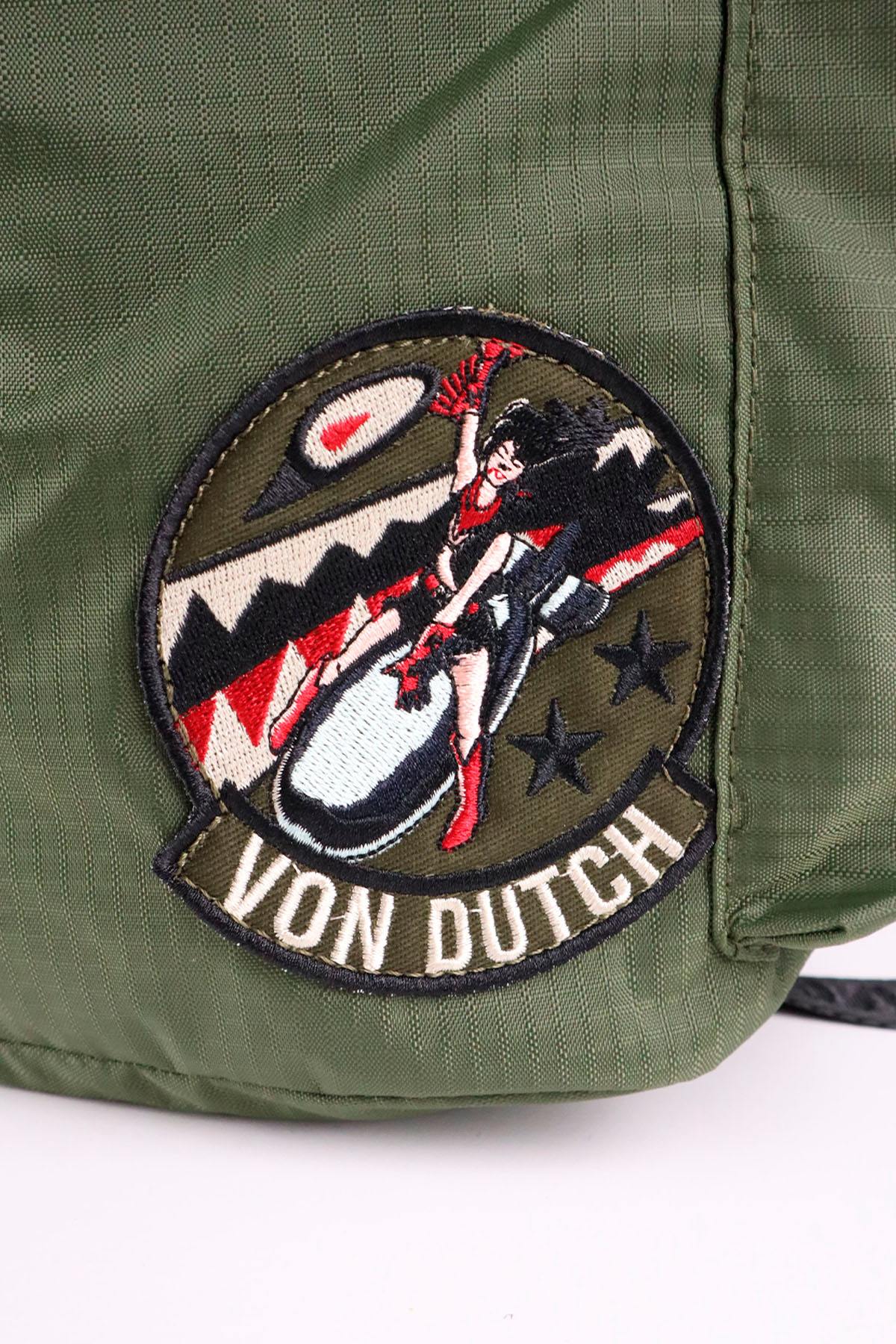 Khaki textile backpack with Von Dutch patches - Image n°4
