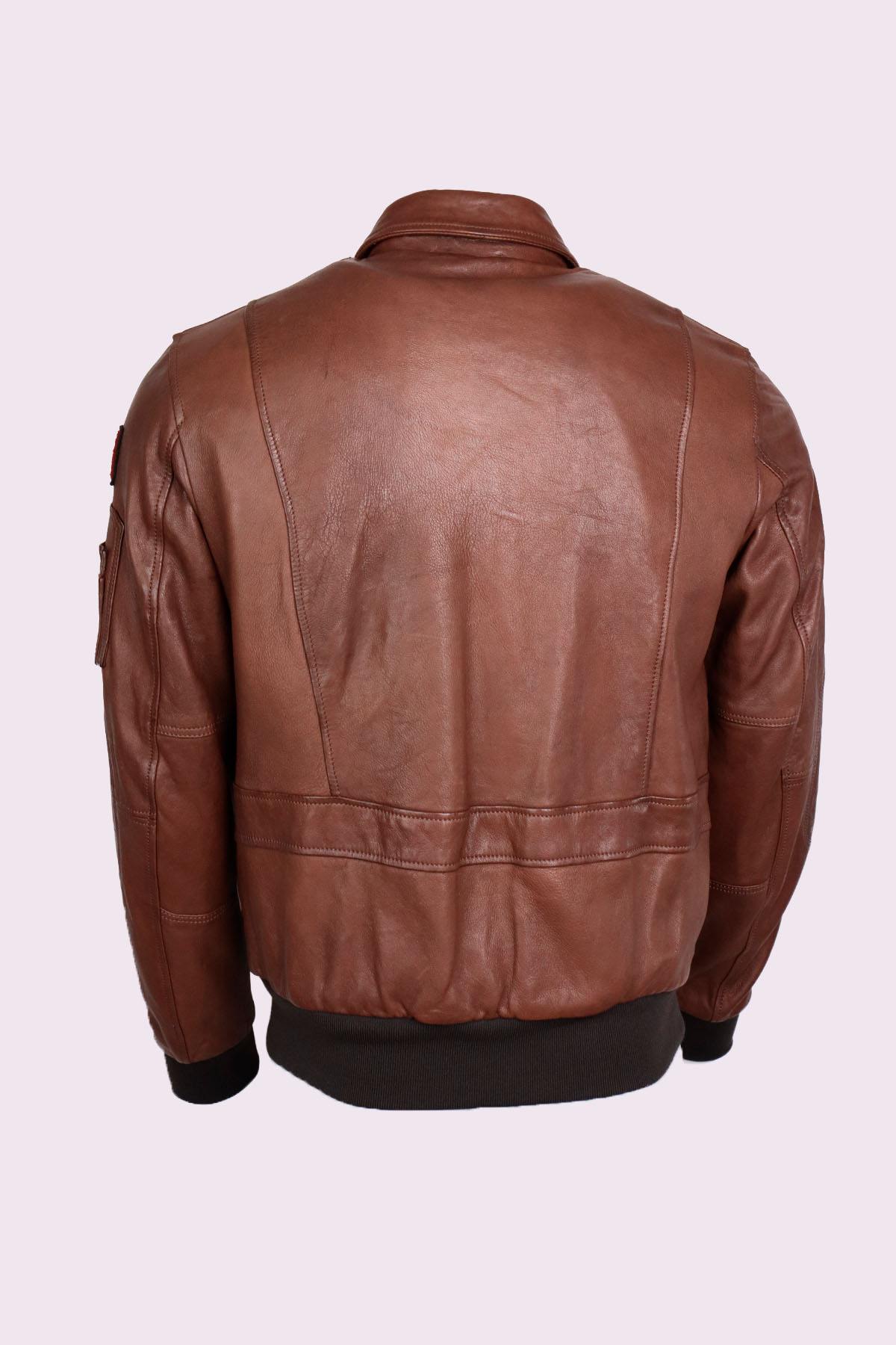 Tobacco brown leather jacket made in Italy - Image n°3