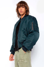 Navy blue MA-1 bomber jacket in recycled nylon - Image n°1