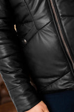 Black leather puffer jacket with real fur on the hood - Image n°4